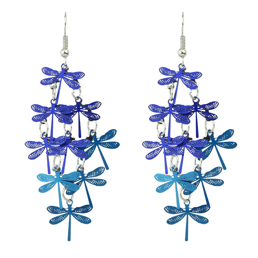 

Multi-layer Colorful Dragonfly Drop Earrings, Blue