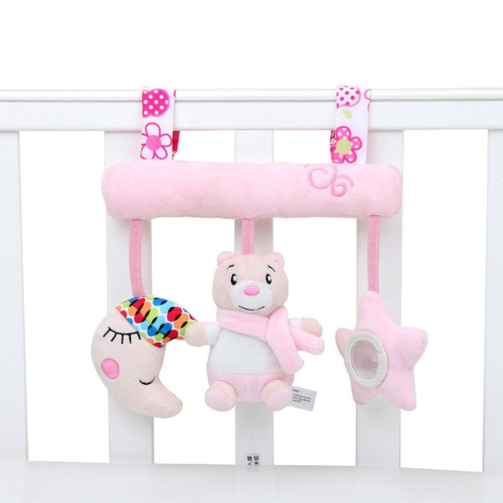 

Crib Stroller Rattles Around Baby Cute Powder Bear Animals Plush Toys, Pink