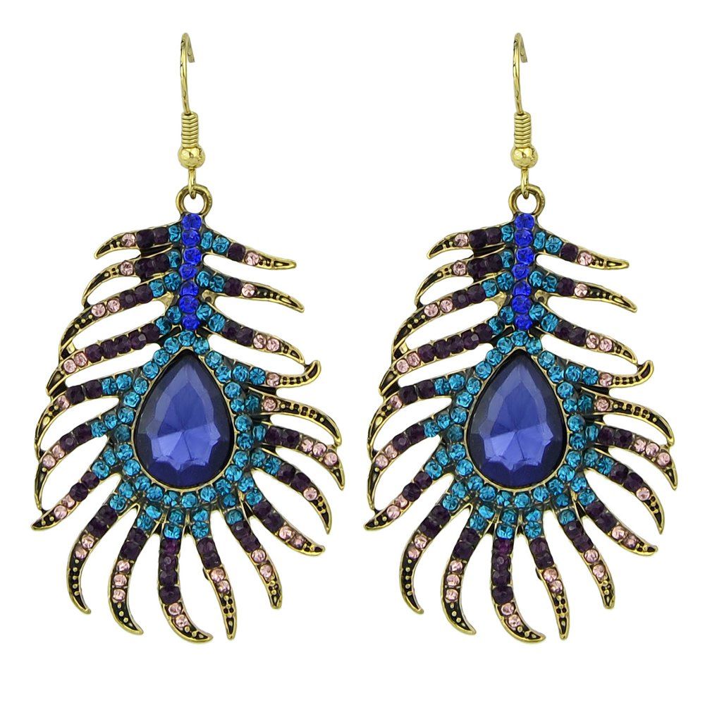 

Multicolor Rhinestone Peacock Feather Shape Drop Earrings, Multi