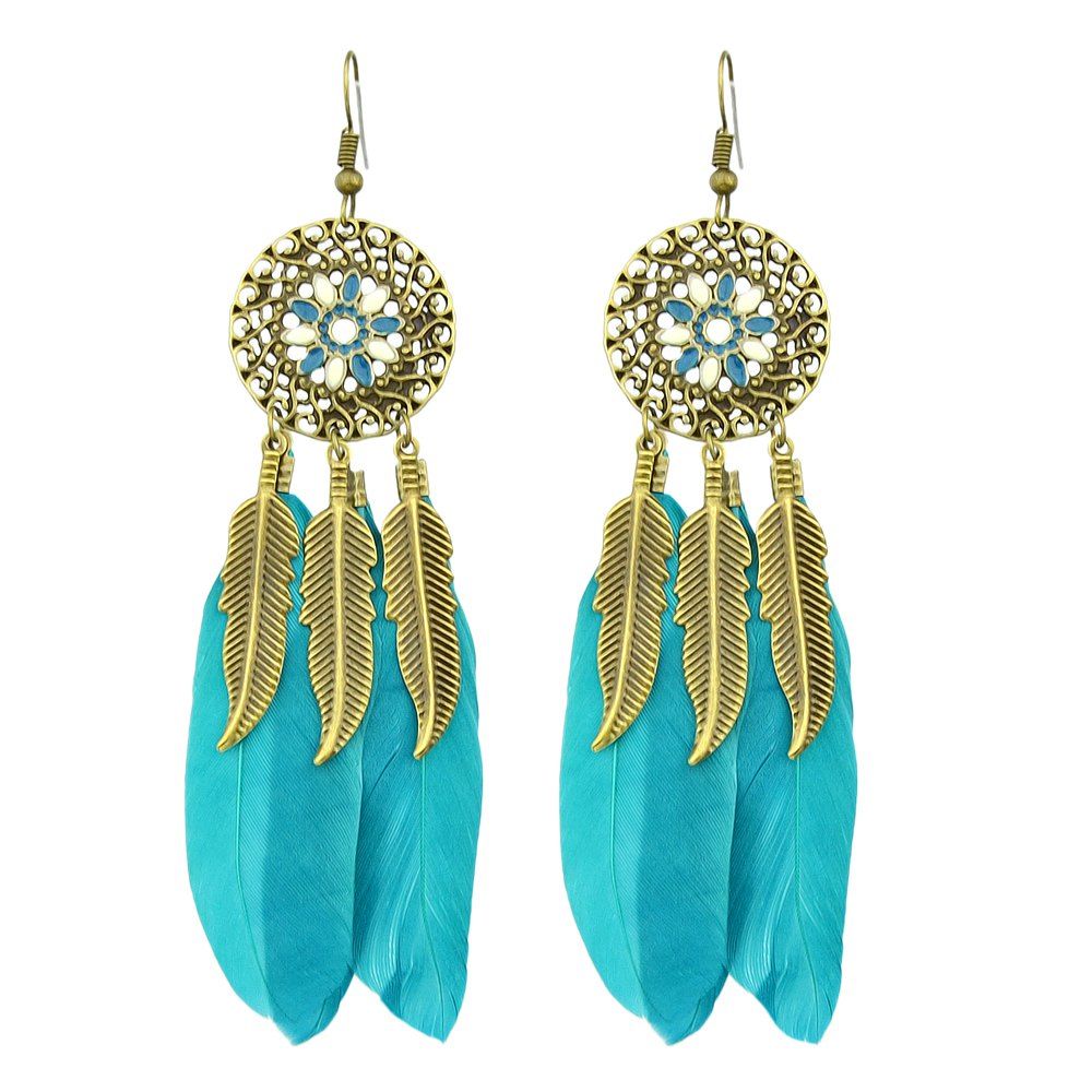 

Long Dangle Colorful Feather Earrings for Women, Turquoise