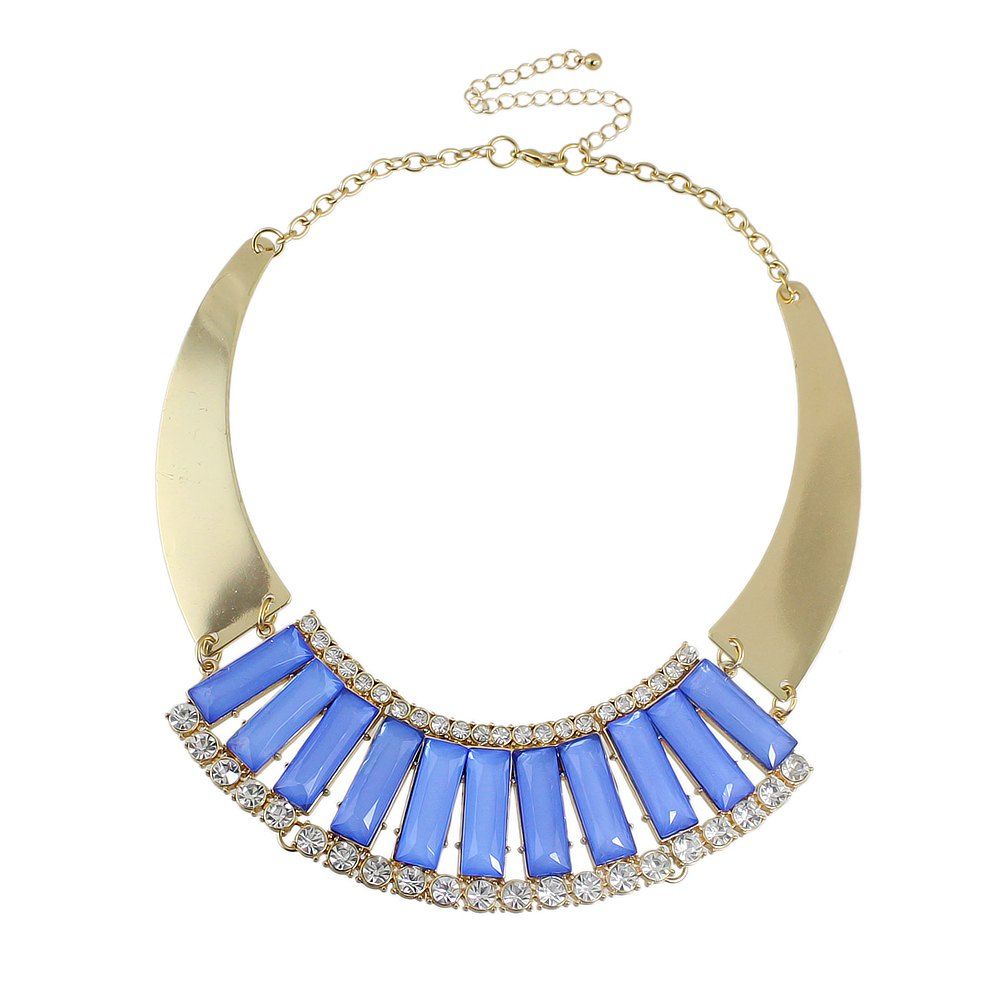 

Rhinestone Colorful Acrylic Round Collar Statement Necklace, Dodger blue