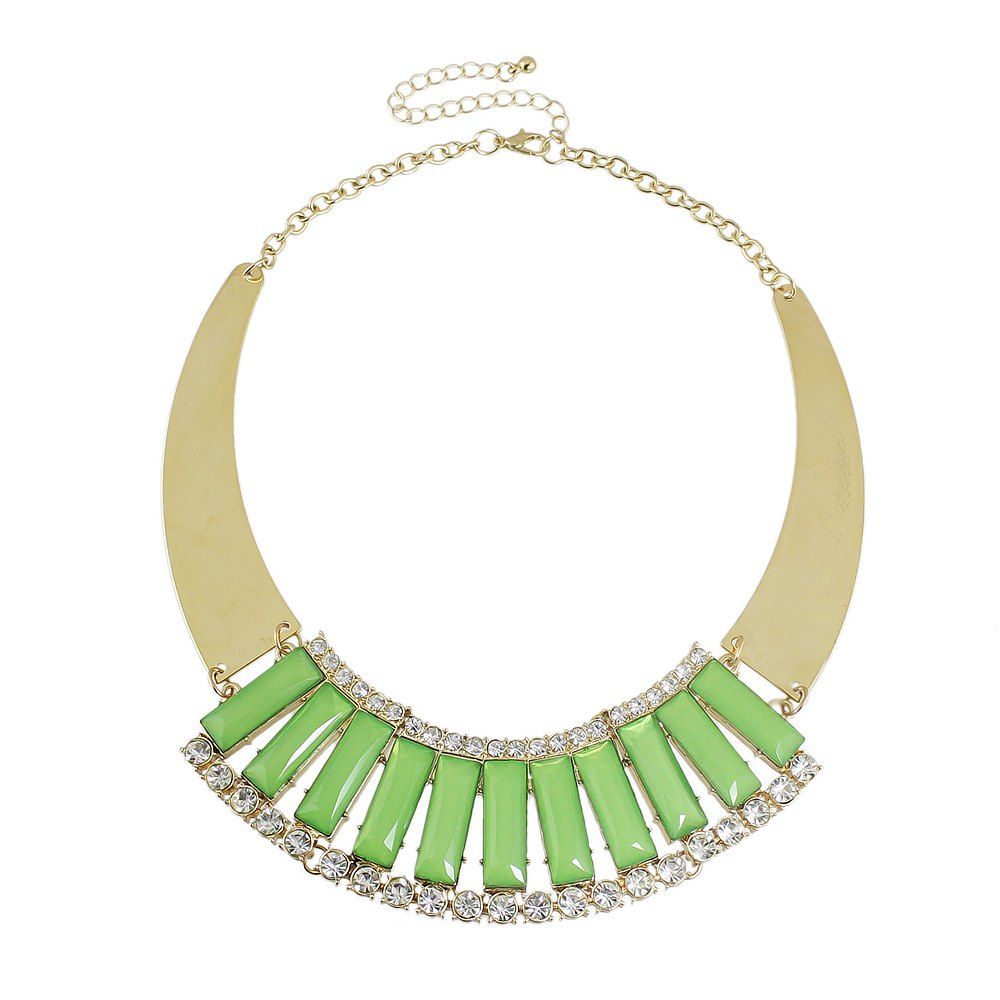

Rhinestone Colorful Acrylic Round Collar Statement Necklace, Alien green