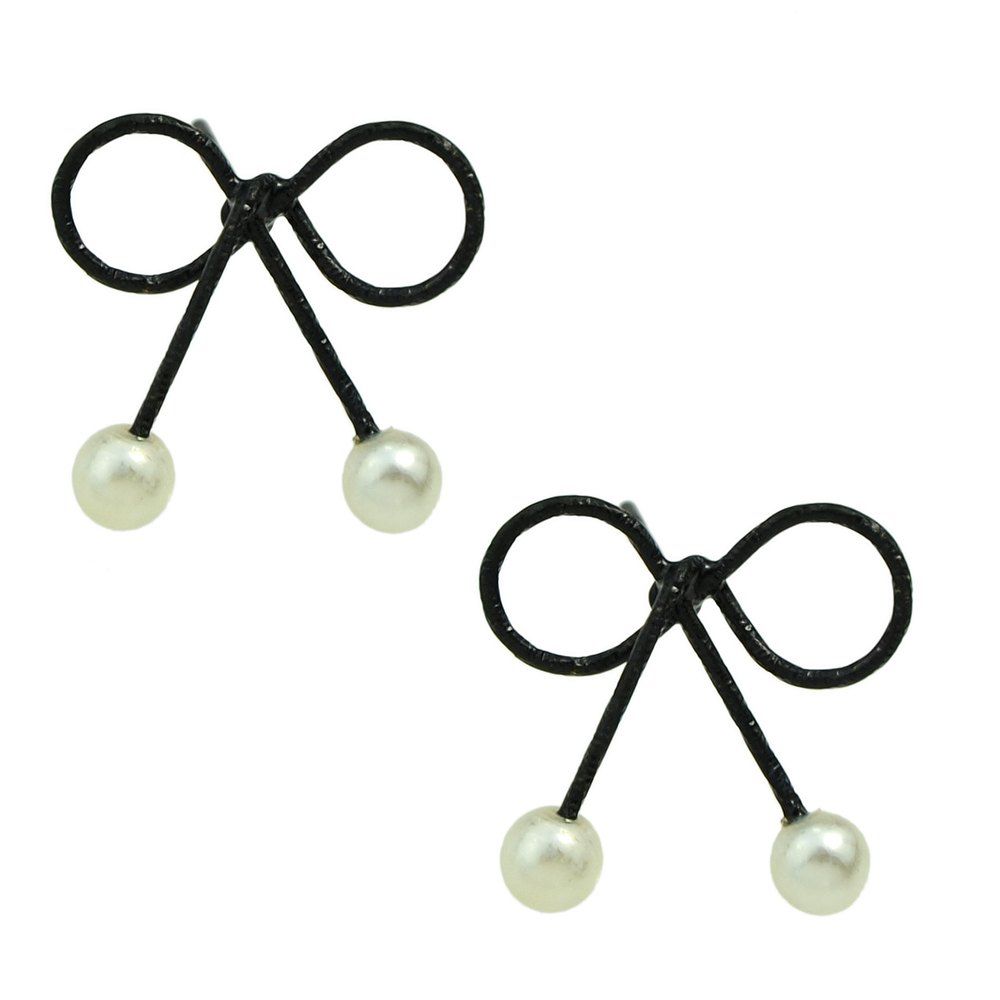 

New Fashion Simulated-pearl Bowknot Bridal Earrings, Black