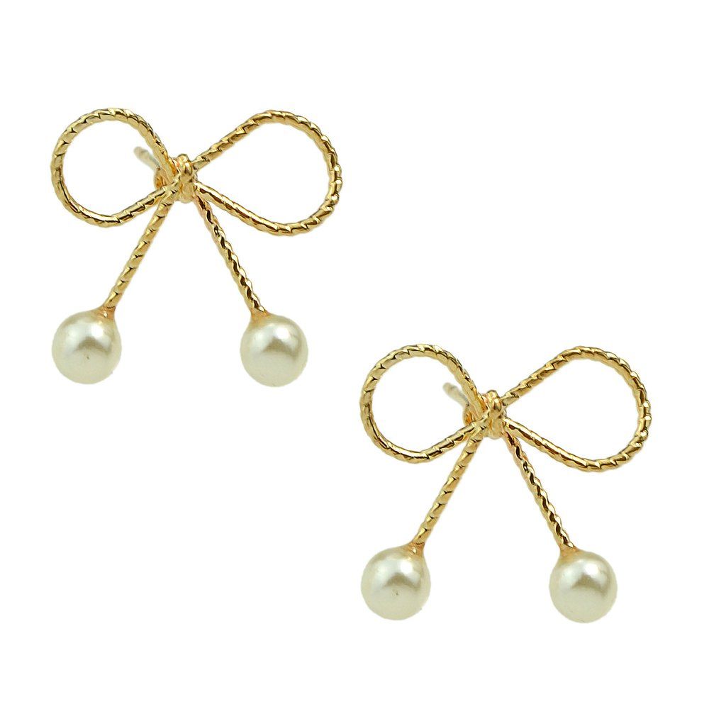 

New Fashion Simulated-pearl Bowknot Bridal Earrings, Gold