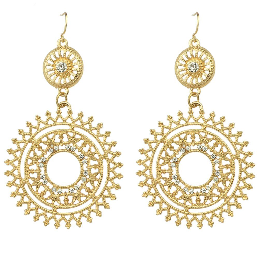 

Hollow-out Imitation Crystal Dangle Round Earrings, White