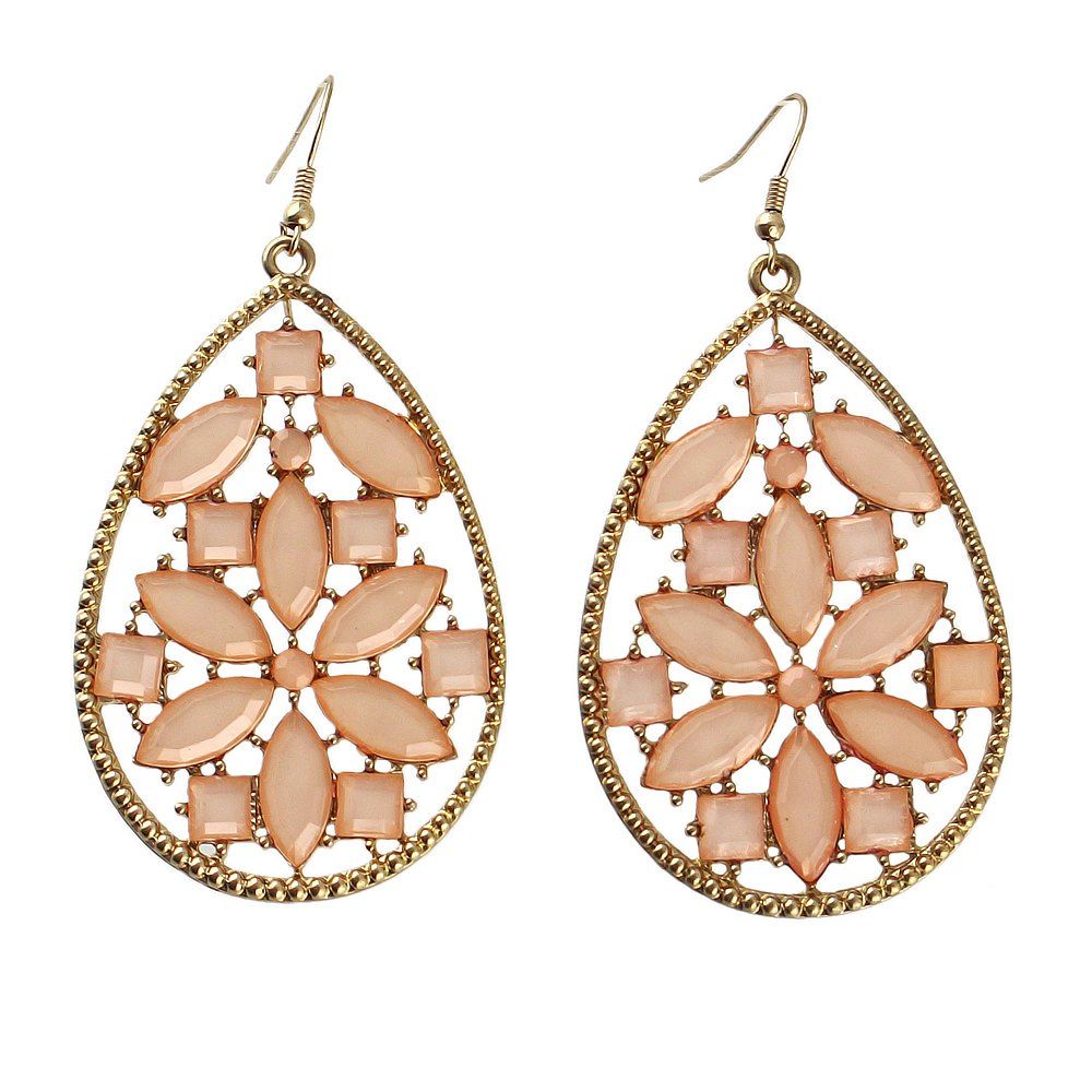 

Hollow-out Water Drop Big Dangle Earrings, Orange pink
