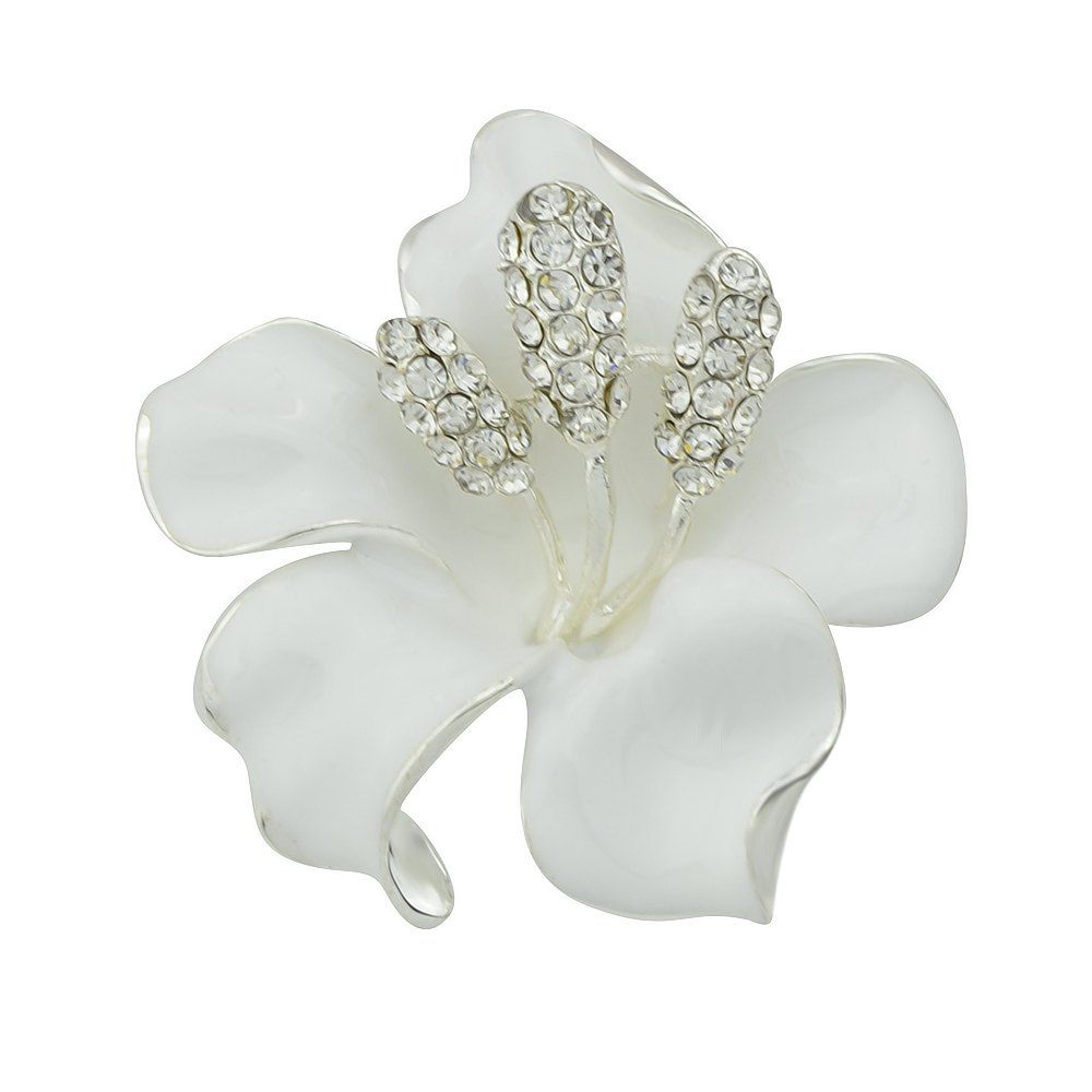 

New Style Luxury Rhinestone Enamel Flower Brooch for Women, White