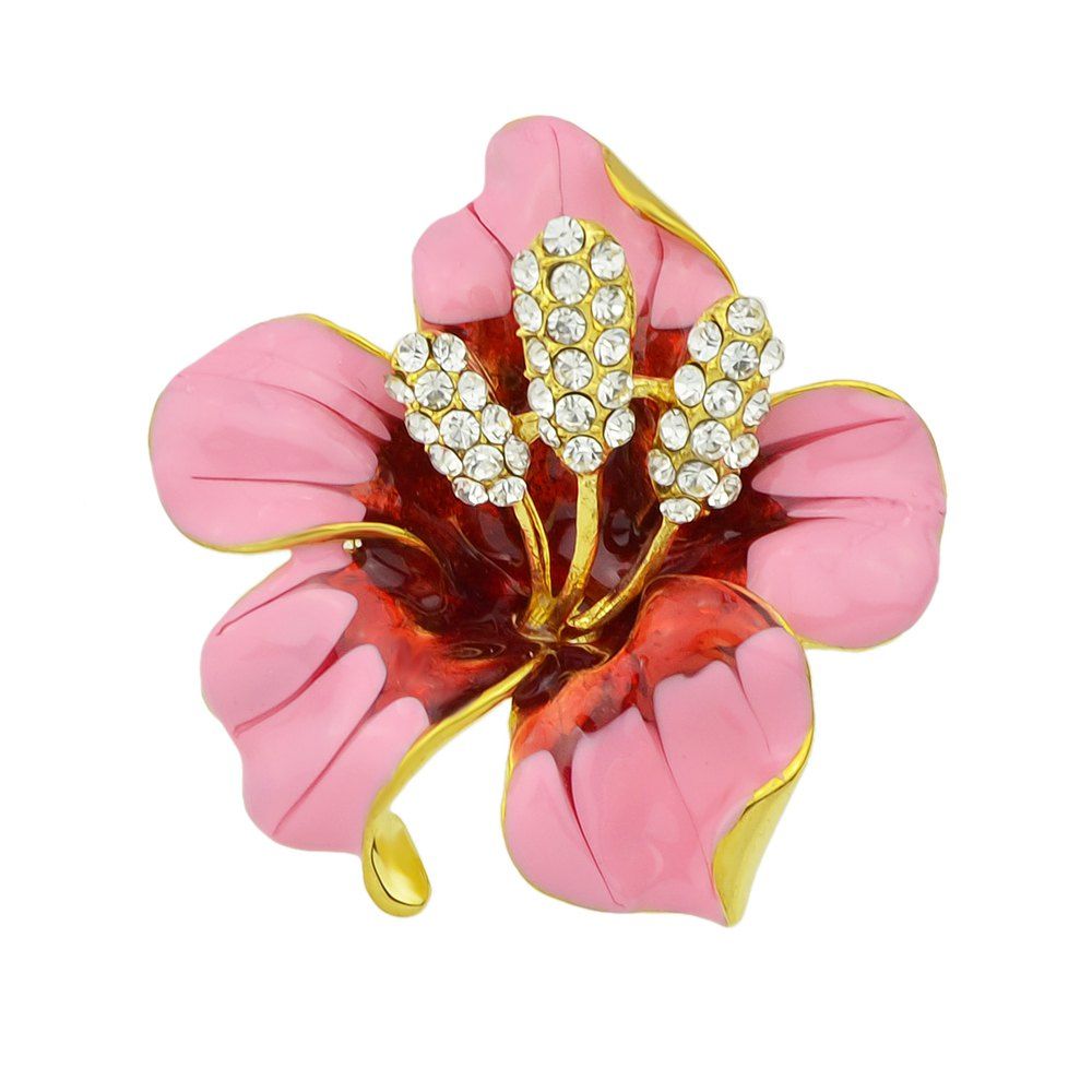 

New Style Luxury Rhinestone Enamel Flower Brooch for Women, Pink