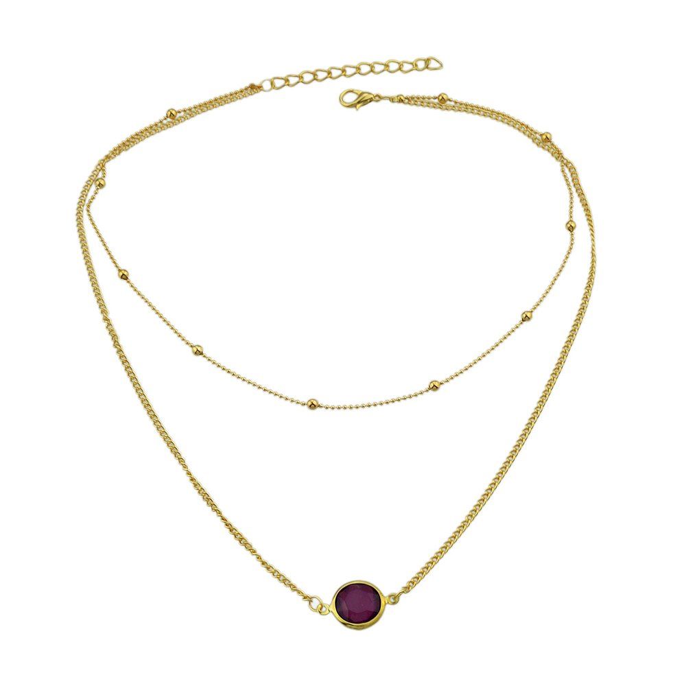 

Gold-color Multi Layer Chain Necklace, Purple jam