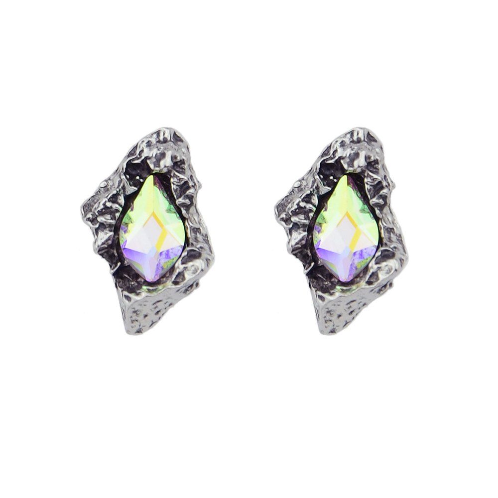 

Irregular Geometry with Colorful Rhinestone Earrings, Silver