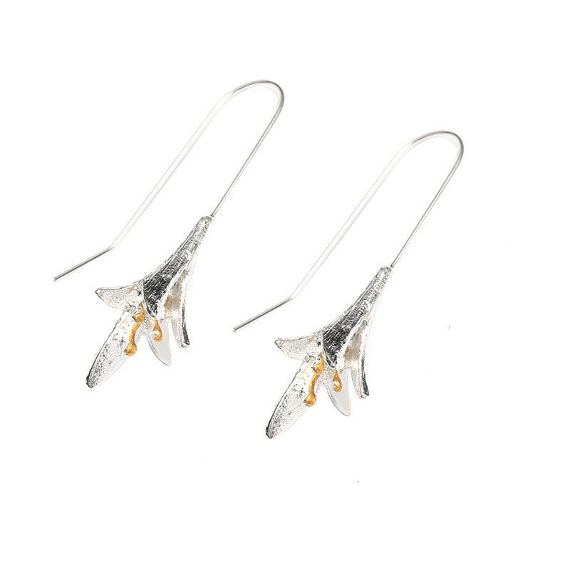 

Simple Elegant Long Style with Lily Earrings, Silver