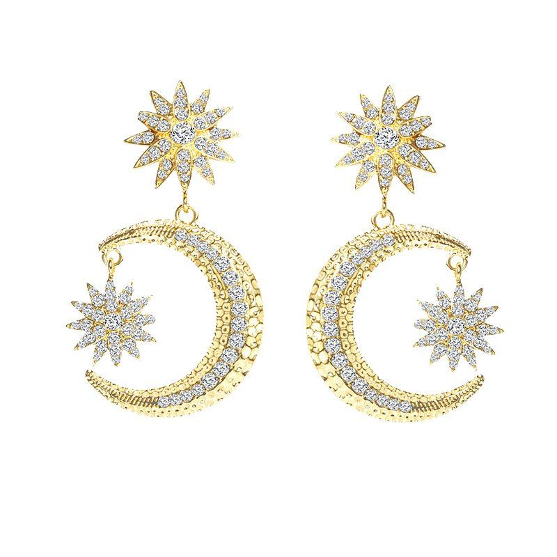 

Personality Simple Crescent Sun Exaggerated Earrings, Gold