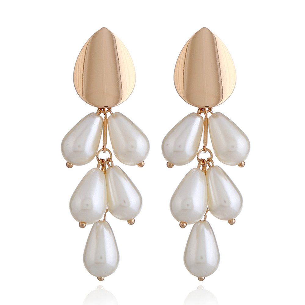 

Fashionable OL Drop Pendant Girl Long Cluster of Earrings, White