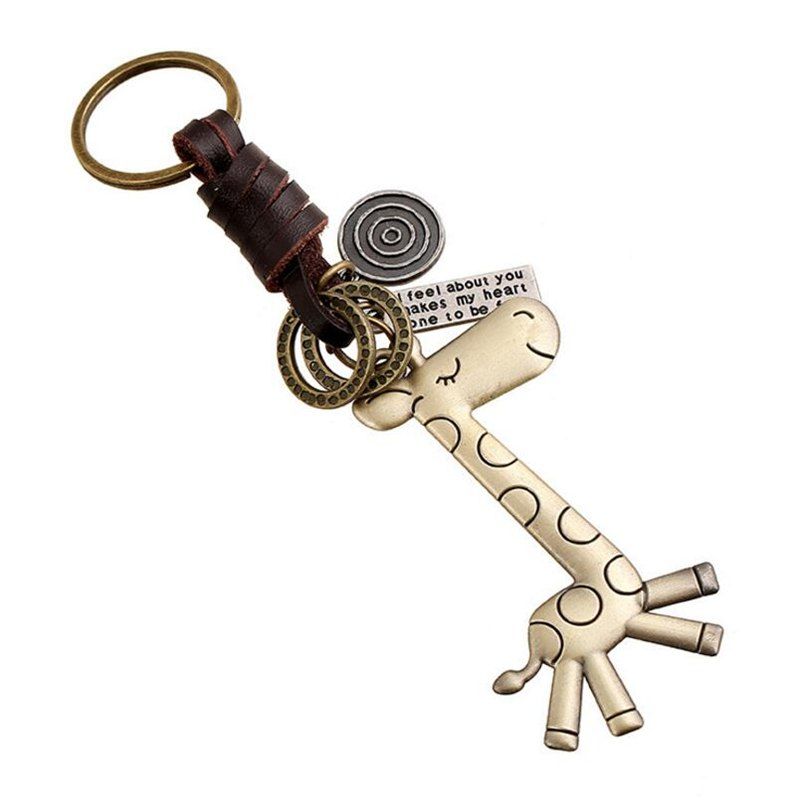 

Alloy Cute Giraffe Vintage Woven Leather Keychain, Blonde