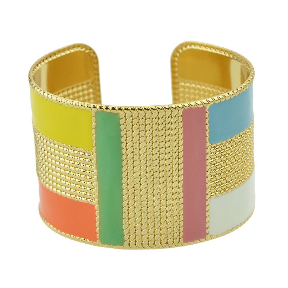 

Multicolor Enamel Gold-color Cuff Bracelets, Multi-b