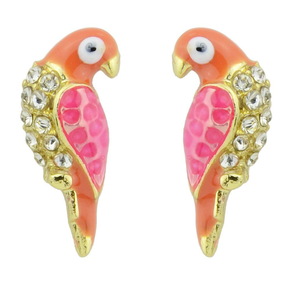 

Rhinestone and Enamel Parrot Bird Cute Earrings, Multi