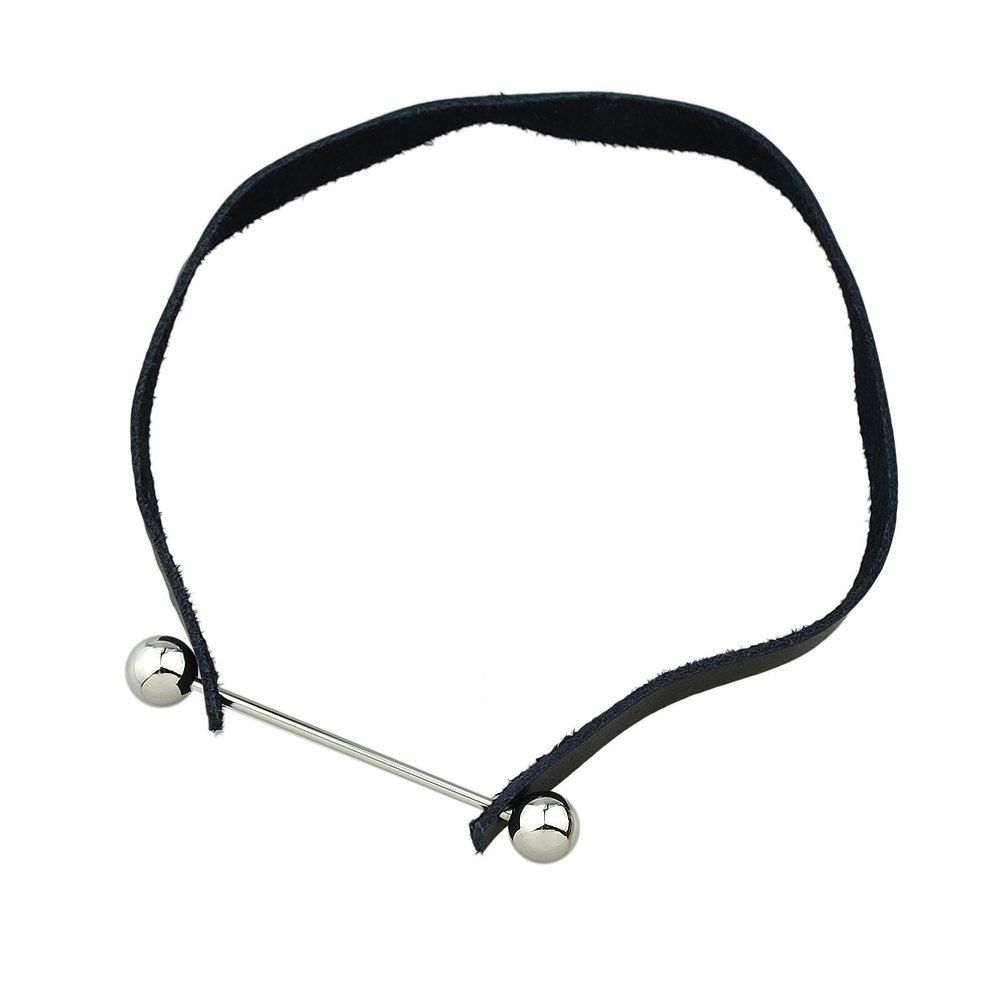 

Black PU Leather Silver Metal Decoration Choker Necklace