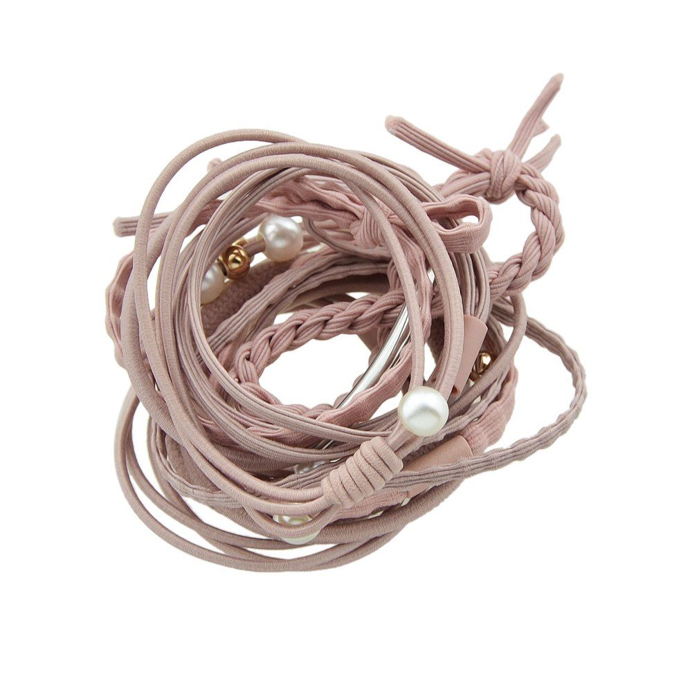 

12pcs Colorful Rope with Simulated-pearl Bowknot Headbands, Rose