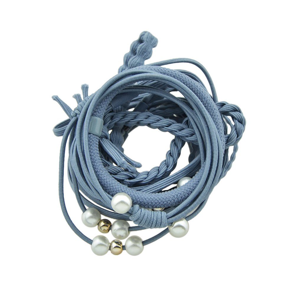 

12pcs Colorful Rope with Simulated-pearl Bowknot Headbands, Blue koi