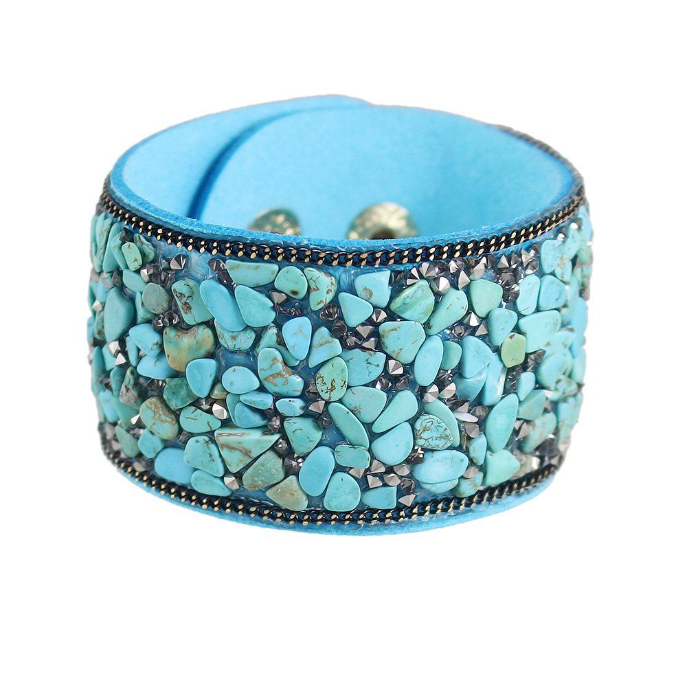 

Ethnic Imitation Turquoise Adjustable Wide Bangles for Women, Blue diamond