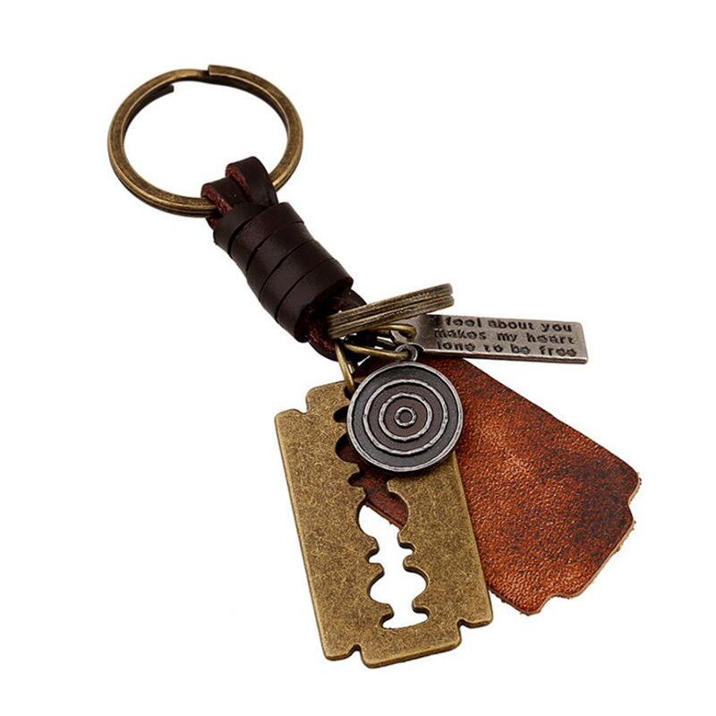 

Atmospheric Alloy Blade Retro Woven Men's Leather Keychain, Multi