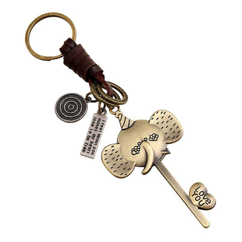 

European and American Alloy Long Nose Elephant Woven Leather Key Chain, Mustard
