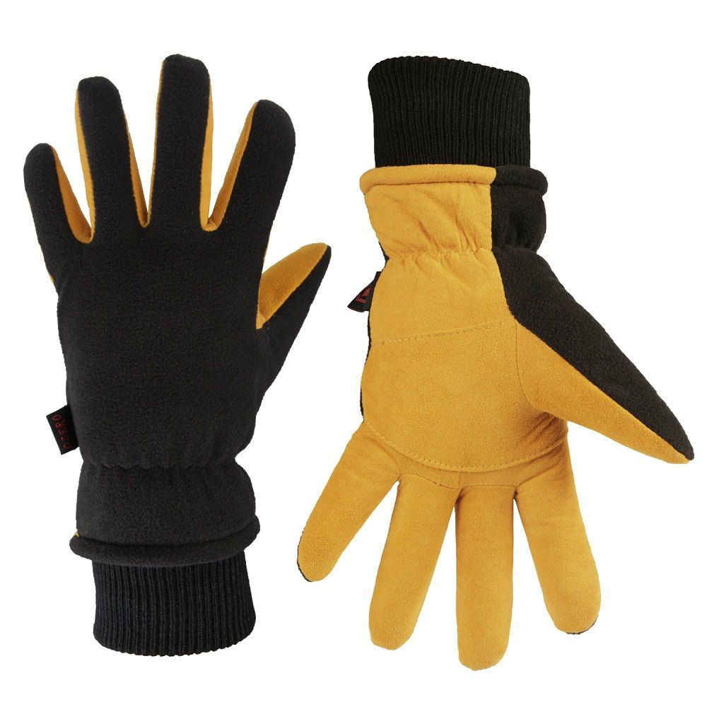 

OZERO Winter Sports Gloves Deerskin and Polar Fleece for Men and Women, Yellow