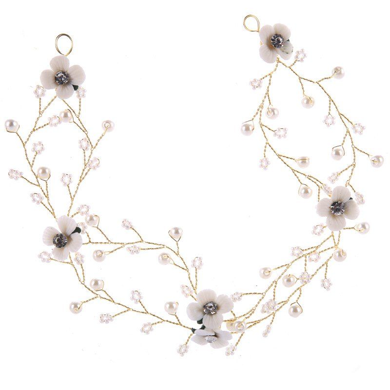 

Bride Accessories White Pearl Ceramic Flower Ribbon, Natural white