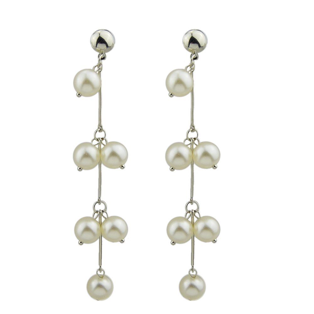 

Silver Color Long Chain Drop Earrings with Simulated-pearl