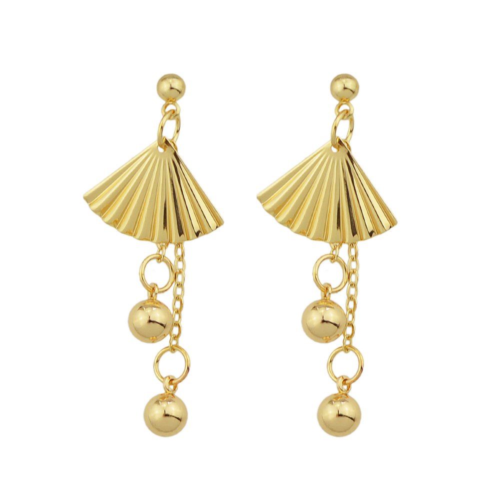 

Gold Color Metal Beads Fan Sector Shape Hanging Drop Earrings