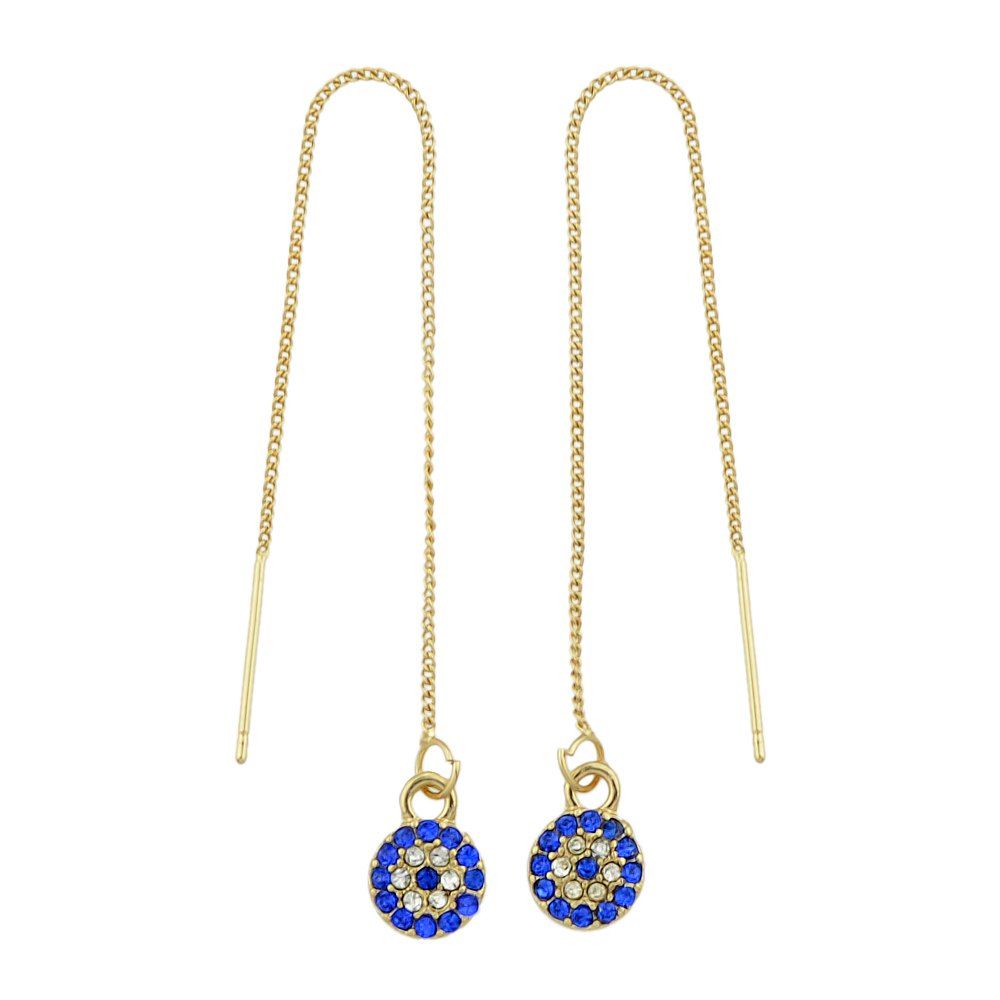 

Blue Rhinestone Flower Pendant Long Chain Earrings, Gold