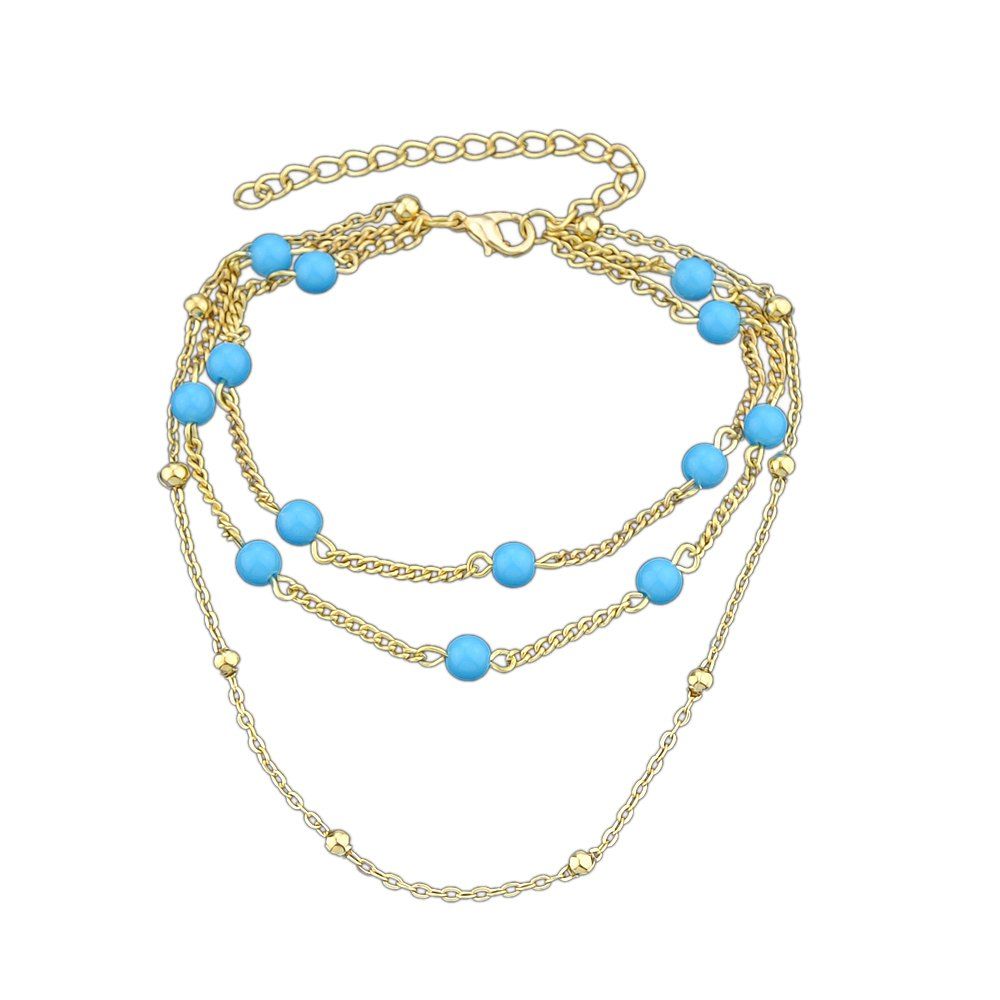 

Multilayers Beads Chain Anklets for Ladies, Gold