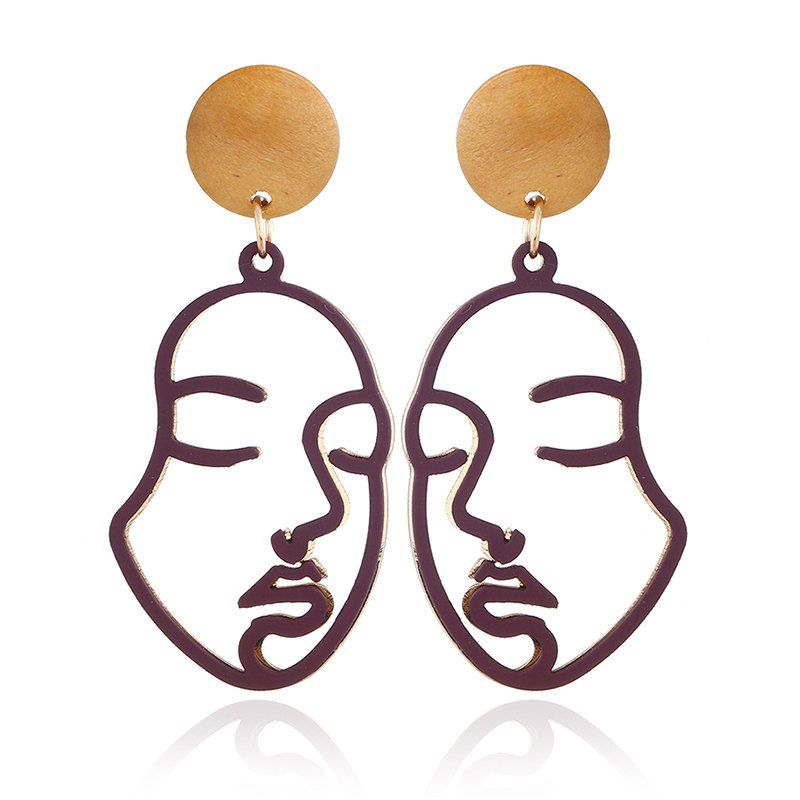

Temperament Fashionable OL Face Pendant Creative Facial Line Earrings, Red wine