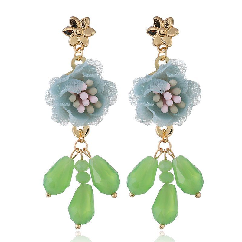 

Contracted Pure Fresh Temperament Plant Flower Drop Crystal Earrings, Lime green
