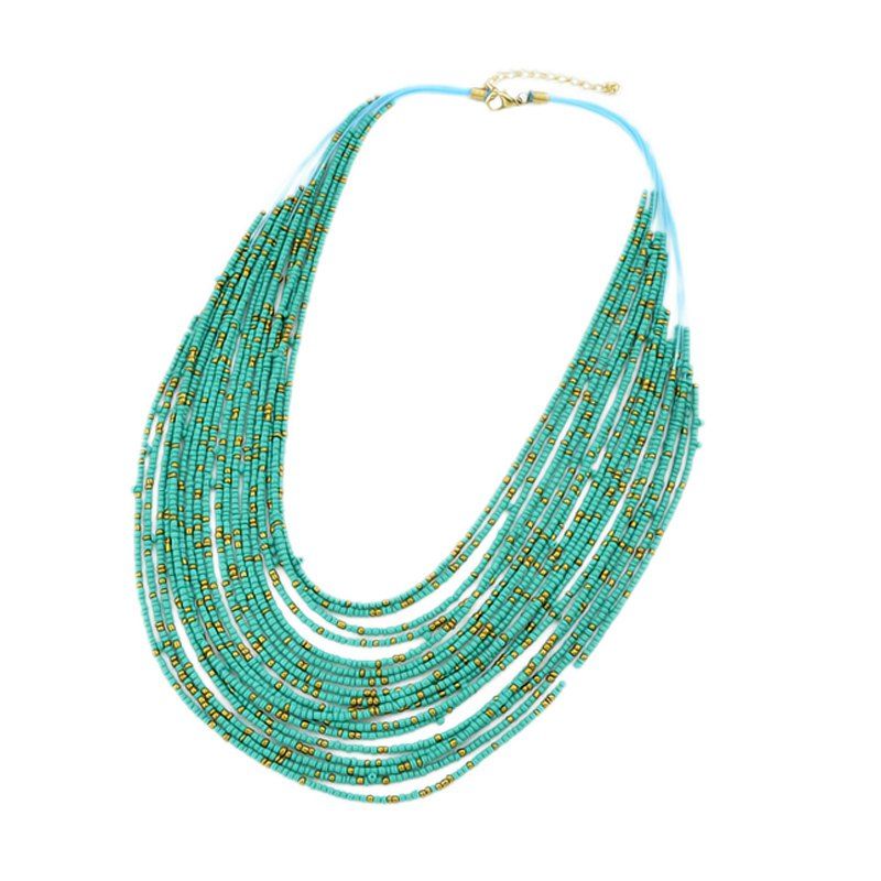 

Long Bohemian Necklaces Colorful Beads Chain Multilayer, Light sea green