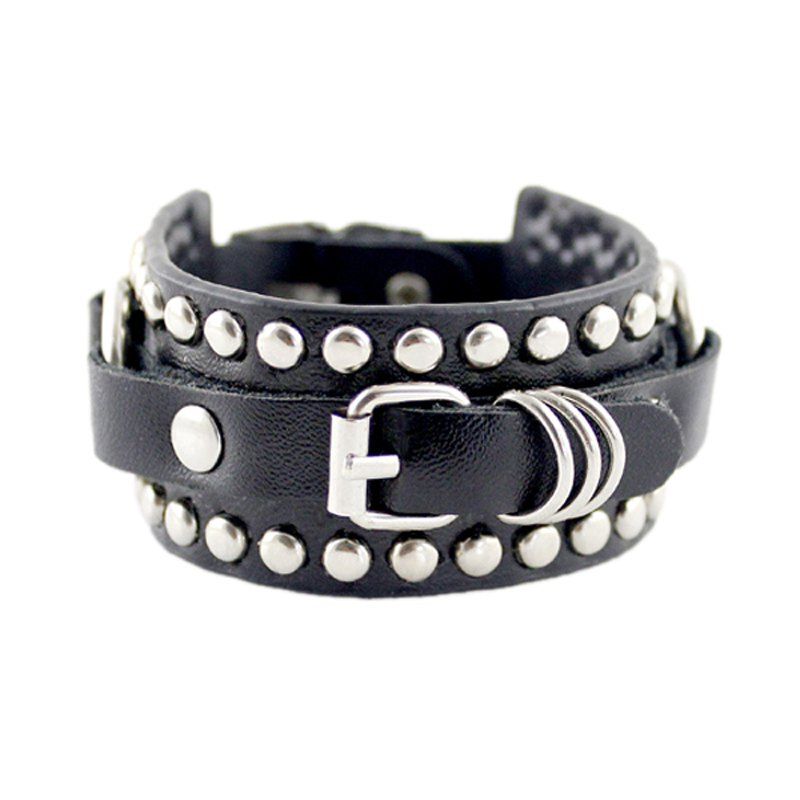 

Rivet Belt Punk Rock Wrap Bracelet, Black