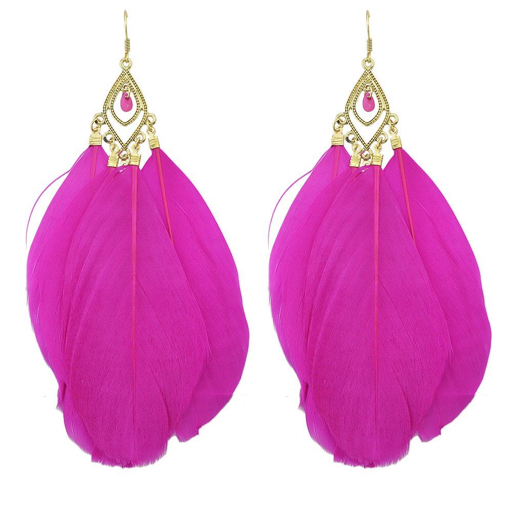 

Feather Vintage Colorful Individual Drop Earrings, Neon pink