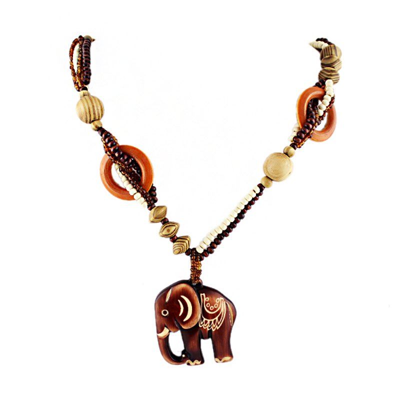 

Handmade Long Bead Chain Elephant Pendant Maxi Necklace, Multi