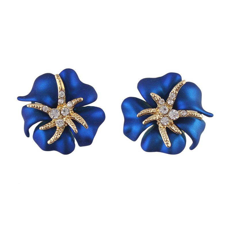 

Elegant Flower Rhinestone Women Wedding Earrings, Sapphire blue