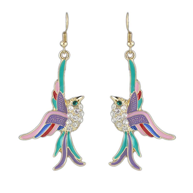 

Vintage Colorful Glaze Bird Pendant Earrings, Multi