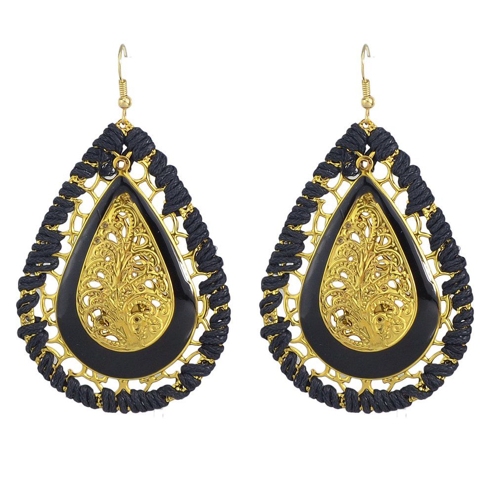 

Fashion Water Drop Gemstone Textured Earrings, Black