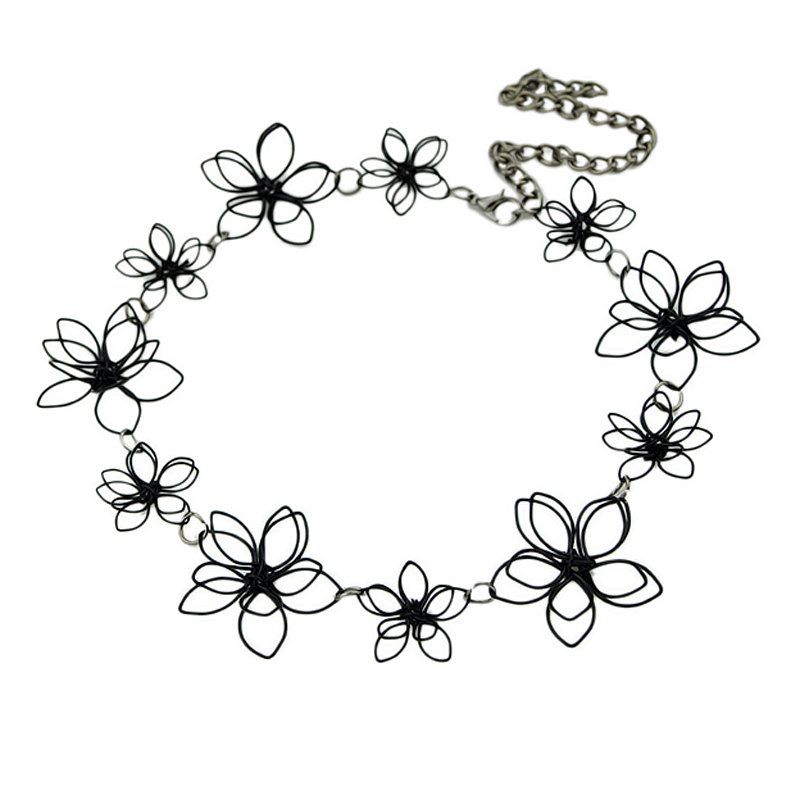 

Flower Shape Hollow-out Black Tattoo Choker Necklace