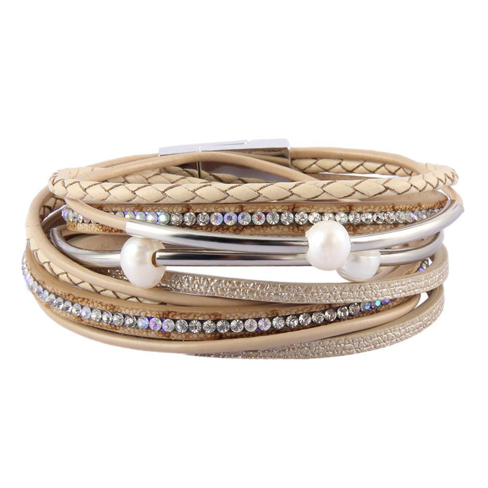 

Fashion Ornament Personality Multi-layer Cowhide Copper Tube Pearl Bracelet, Gold