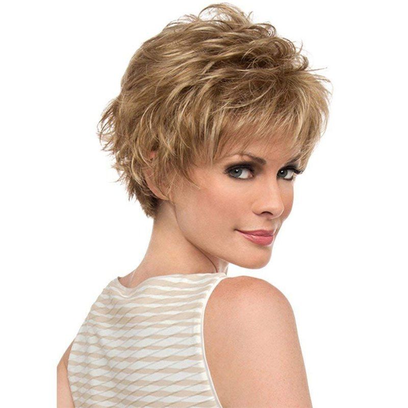 

Golden Fluffy Slim Face Short Wig, Gold