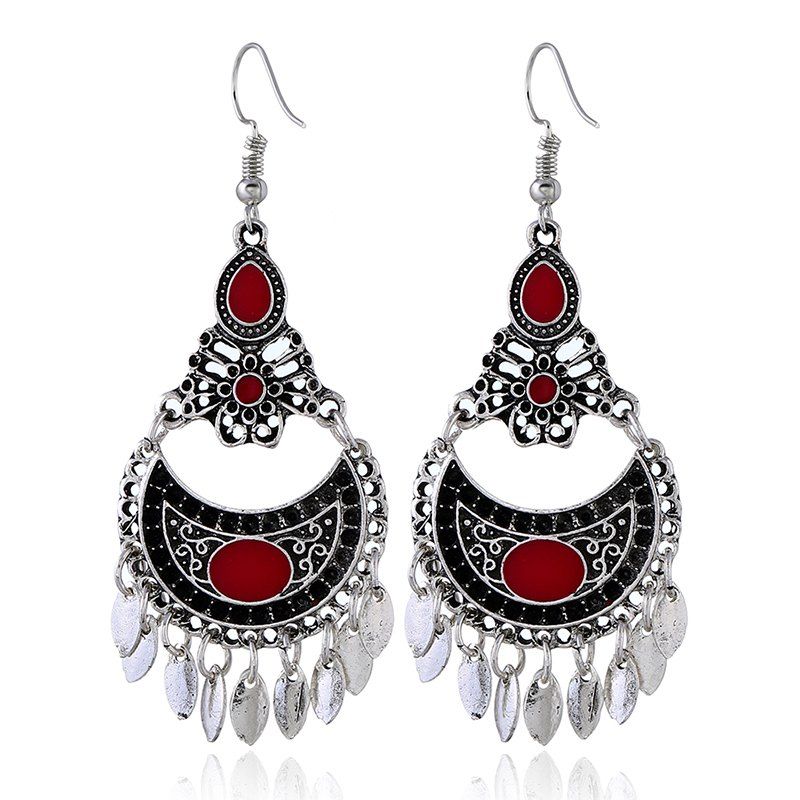 

Crescent Fashion Personality Retro Leaf Earrings, Red wine