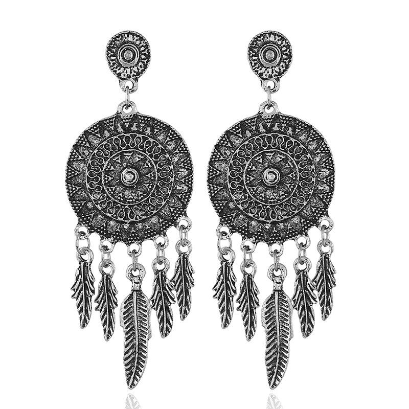 

Fashion Circle Personality Retro Leaf Earrings, Silver