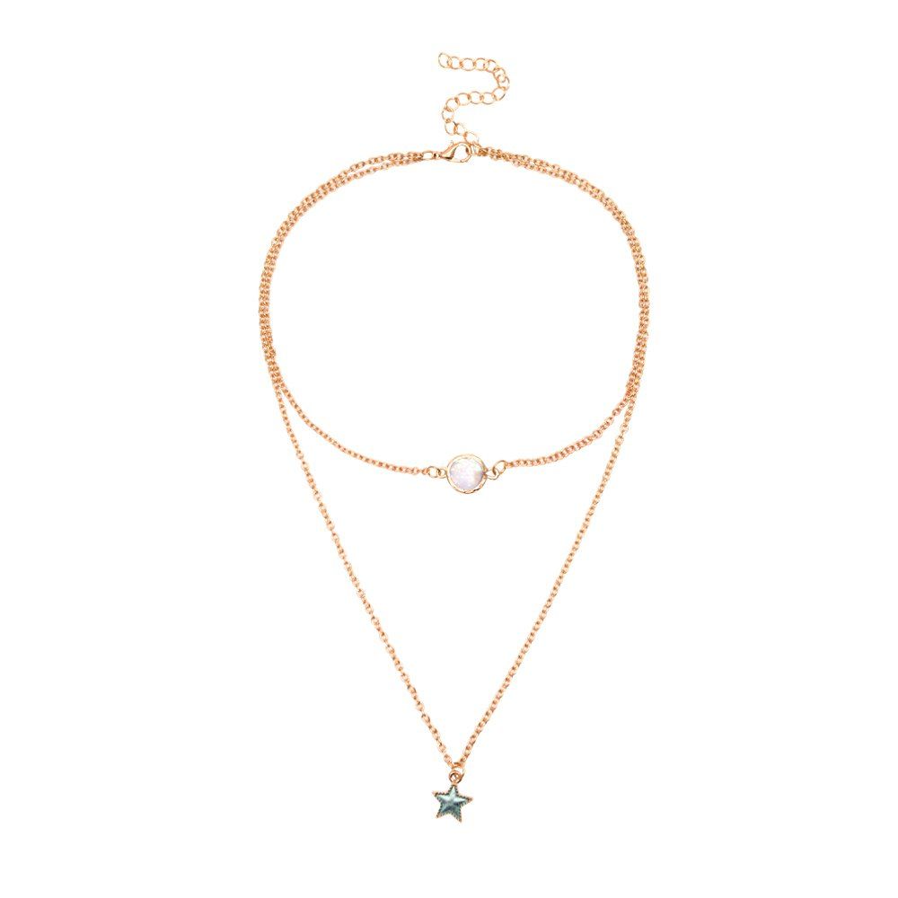 

Simple Double-layer Opal Clavicle Chain Plus Star Necklace, Baby blue
