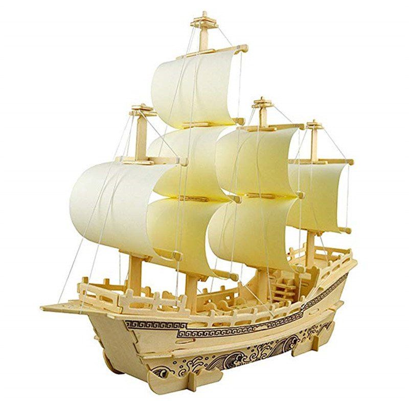 [34% OFF] 3D Wooden Puzzle Toy Mini Ship Boat Model | Rosegal