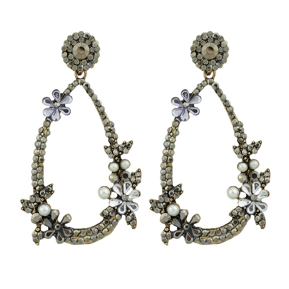 

Flower Decoration Big Party Hanging Earrings, Army brown