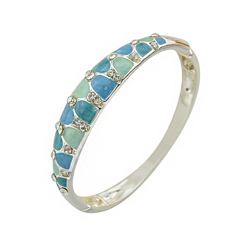 

Silver Plated Enamel Metal Bangle for Lady, Macaw blue green